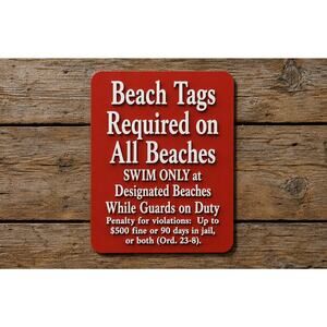 Beach Tags Required On All Beaches Sign Swim Only New Jersey Ocean City Wildwood